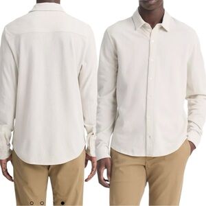 Vince Cotton Piqué Button-Front Long Sleeve Shirt Cream Men’s Size Large